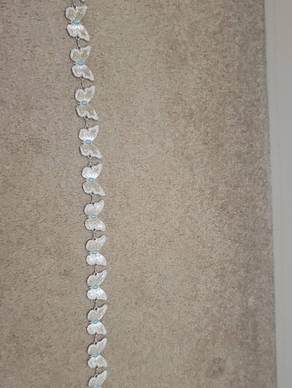 Silver Floral Link Belt with Turquoise Accents